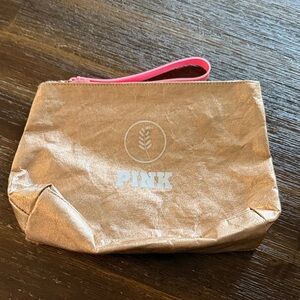 PINK Victoria's Secret Metallic Gold Cosmetic Bag with Pink Handle